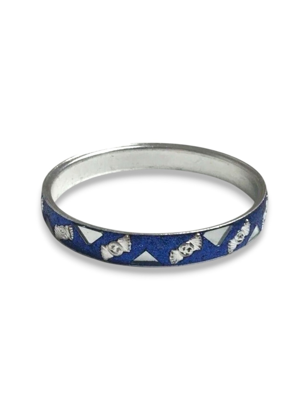 Vintage Blue Bangle Bracelet 8in Silver Tone Glittery Sparkly